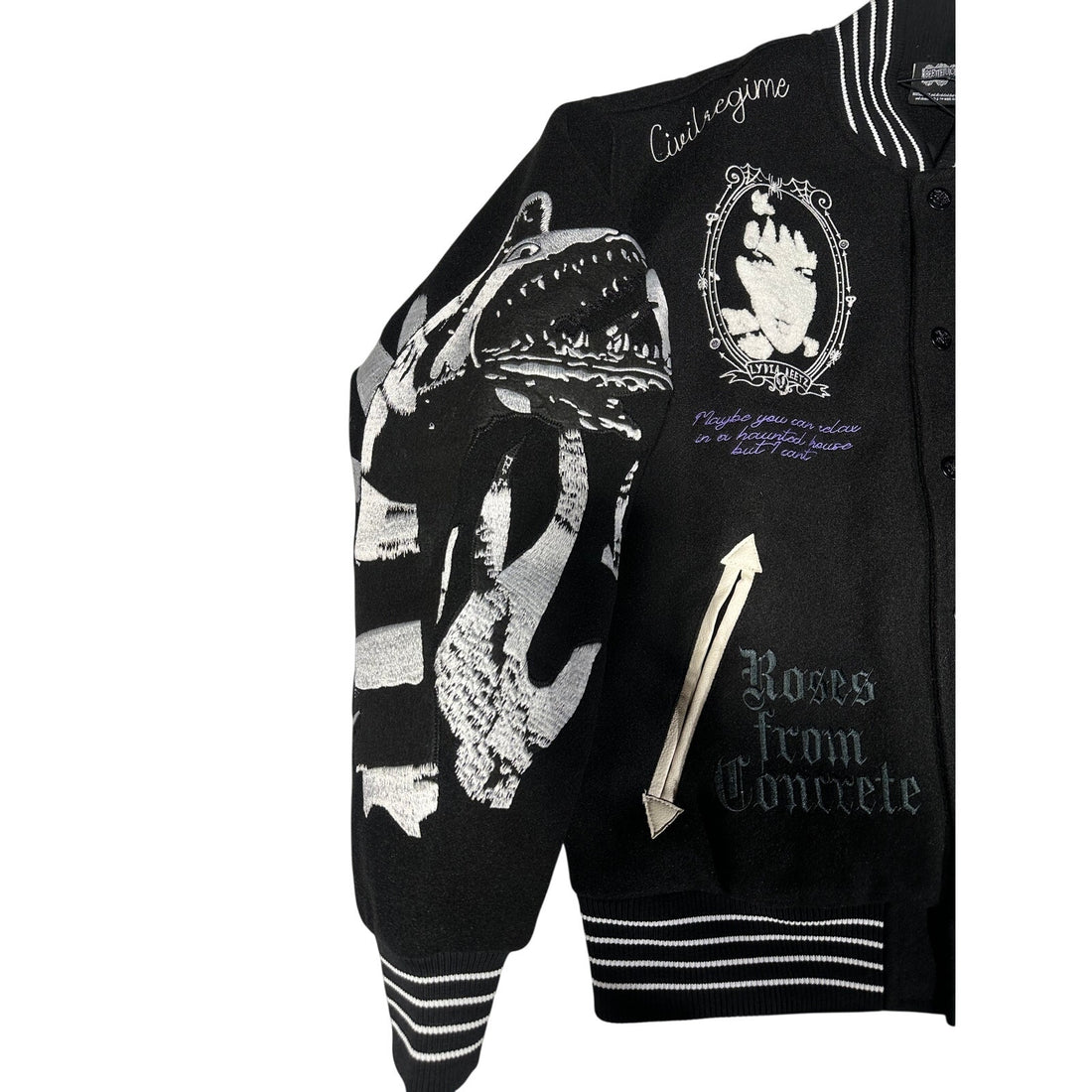 Civil Regime Varsity Jacket Black Silver Gothic Graphic Letterman NWT MEDIUM