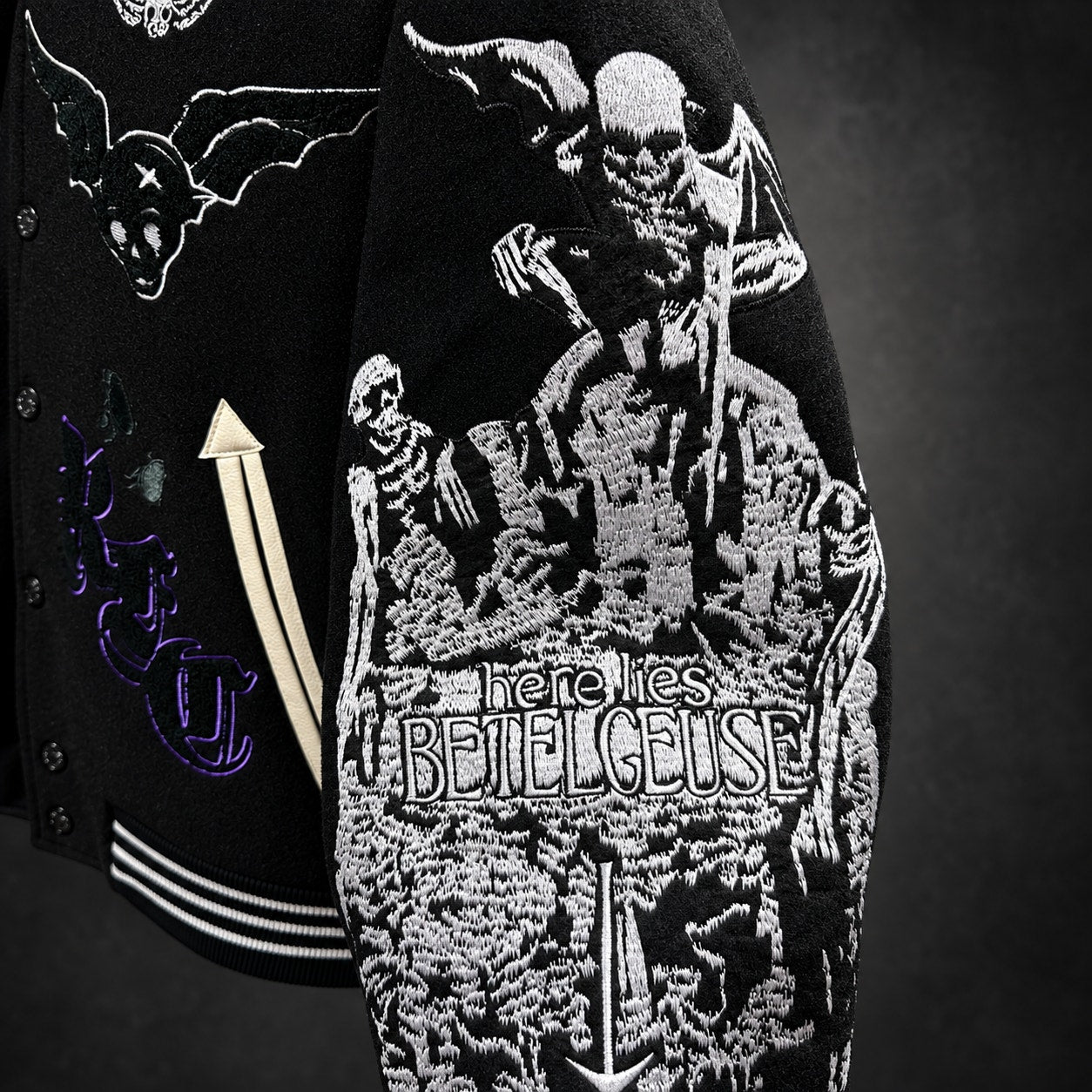Civil Regime x Beetlejuice Lydia Varsity Jacket — Black & White - M (RH-071)