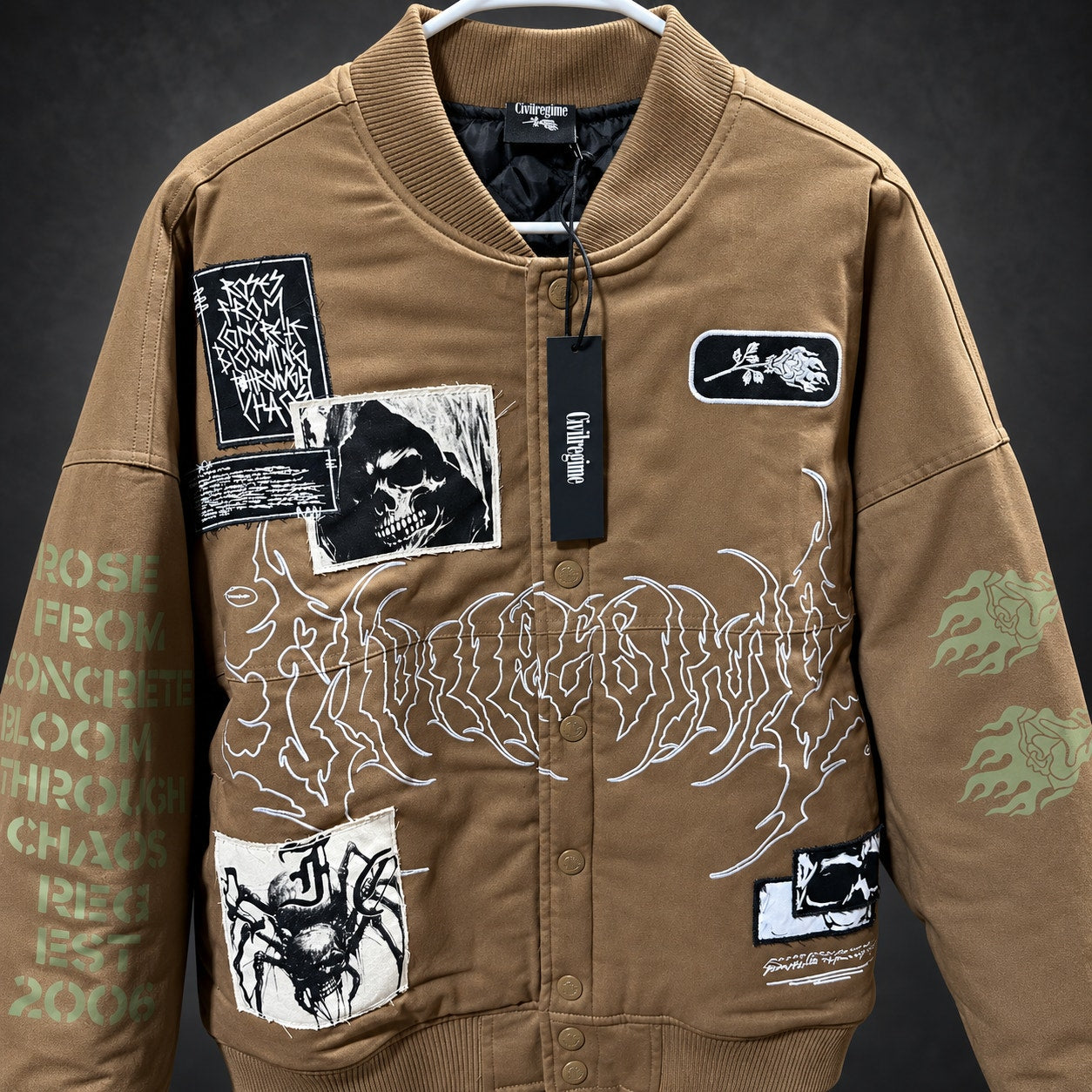 Civil Regime Graphic Bomber Jacket — Brown XL (RH-072)