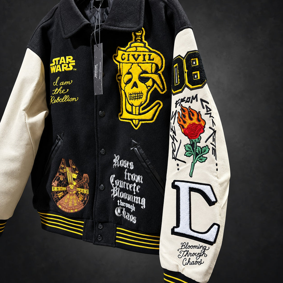 Civil Regime x Star Wars Rebel Varsity Jacket — Black & Cream - L - (RH-070)