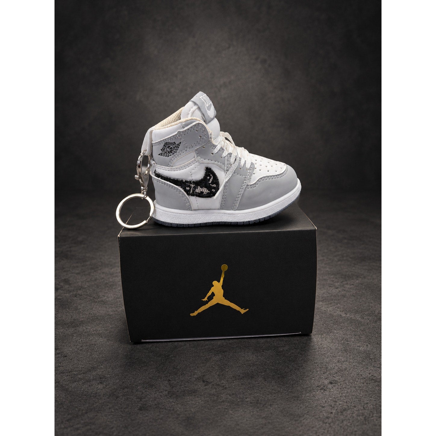 Mini High-Top Sneaker Keychain — Gray & White