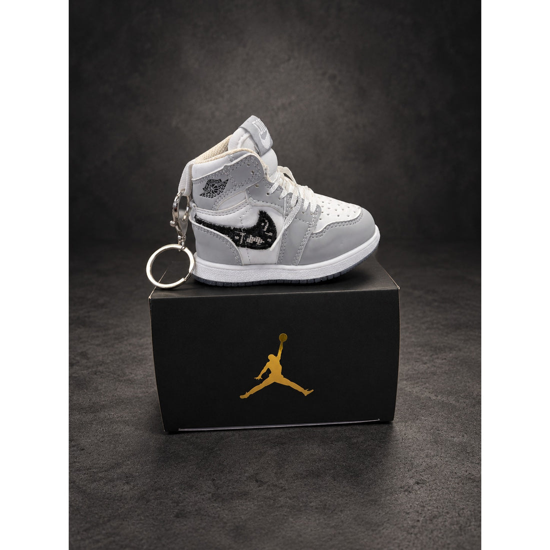 Mini High-Top Sneaker Keychain — Gray & White