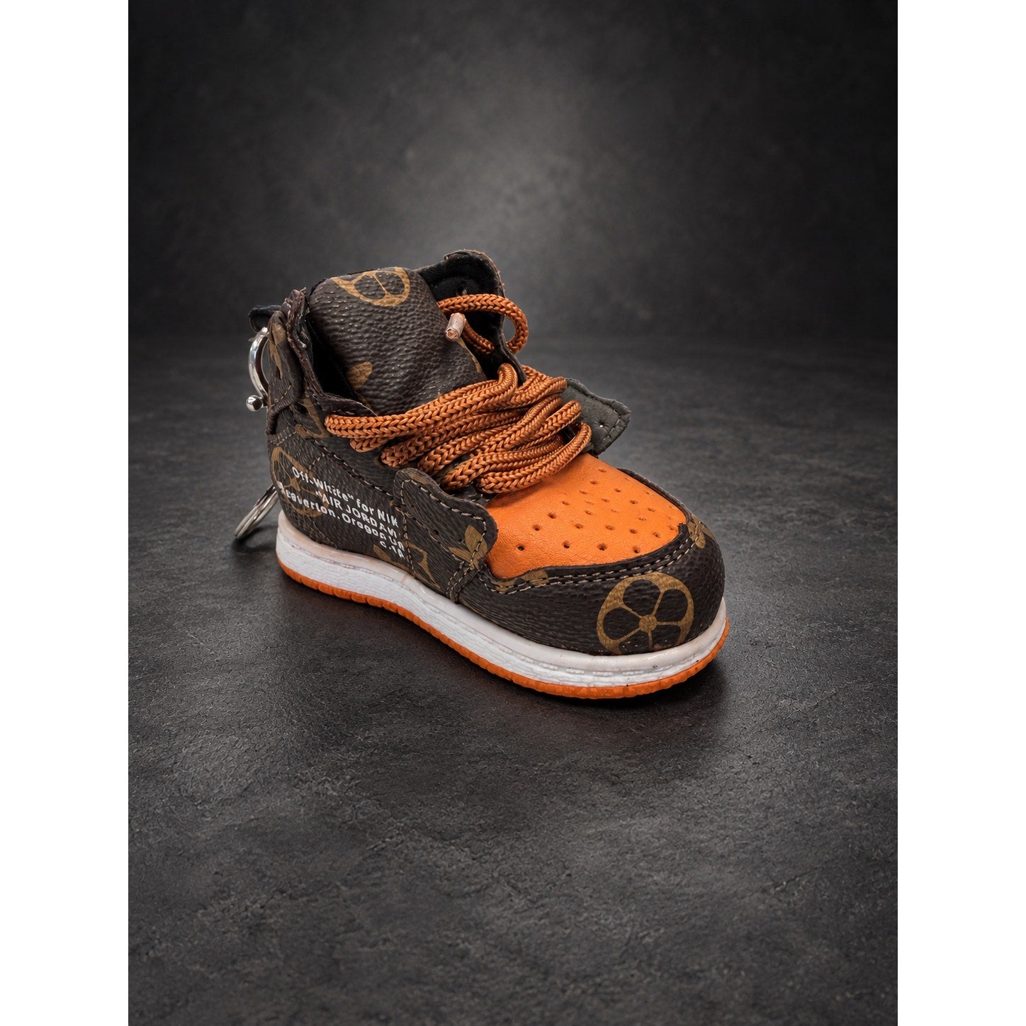 Mini High-Top Sneaker Keychain — Brown Monogram & Orange