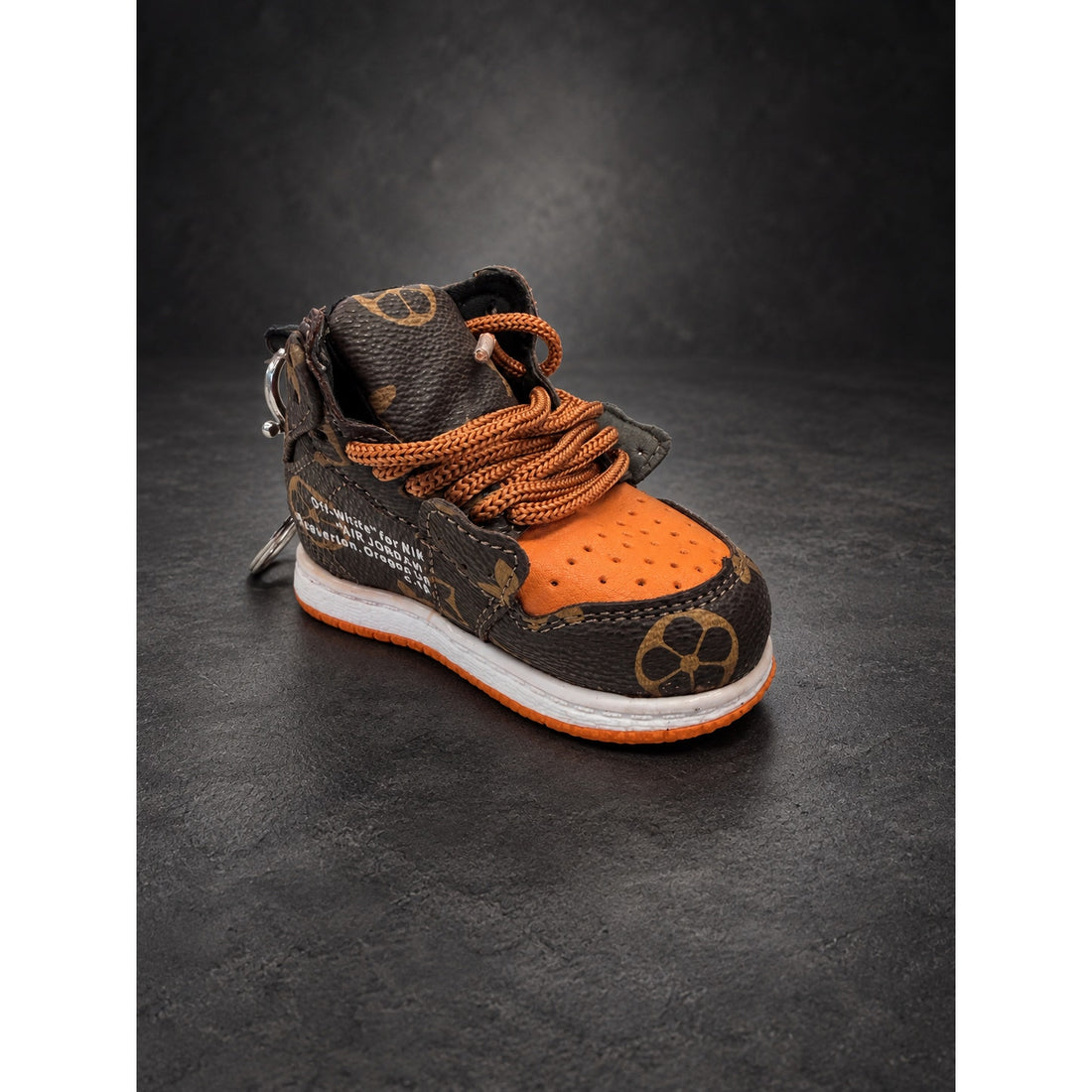 Mini High-Top Sneaker Keychain — Brown Monogram & Orange