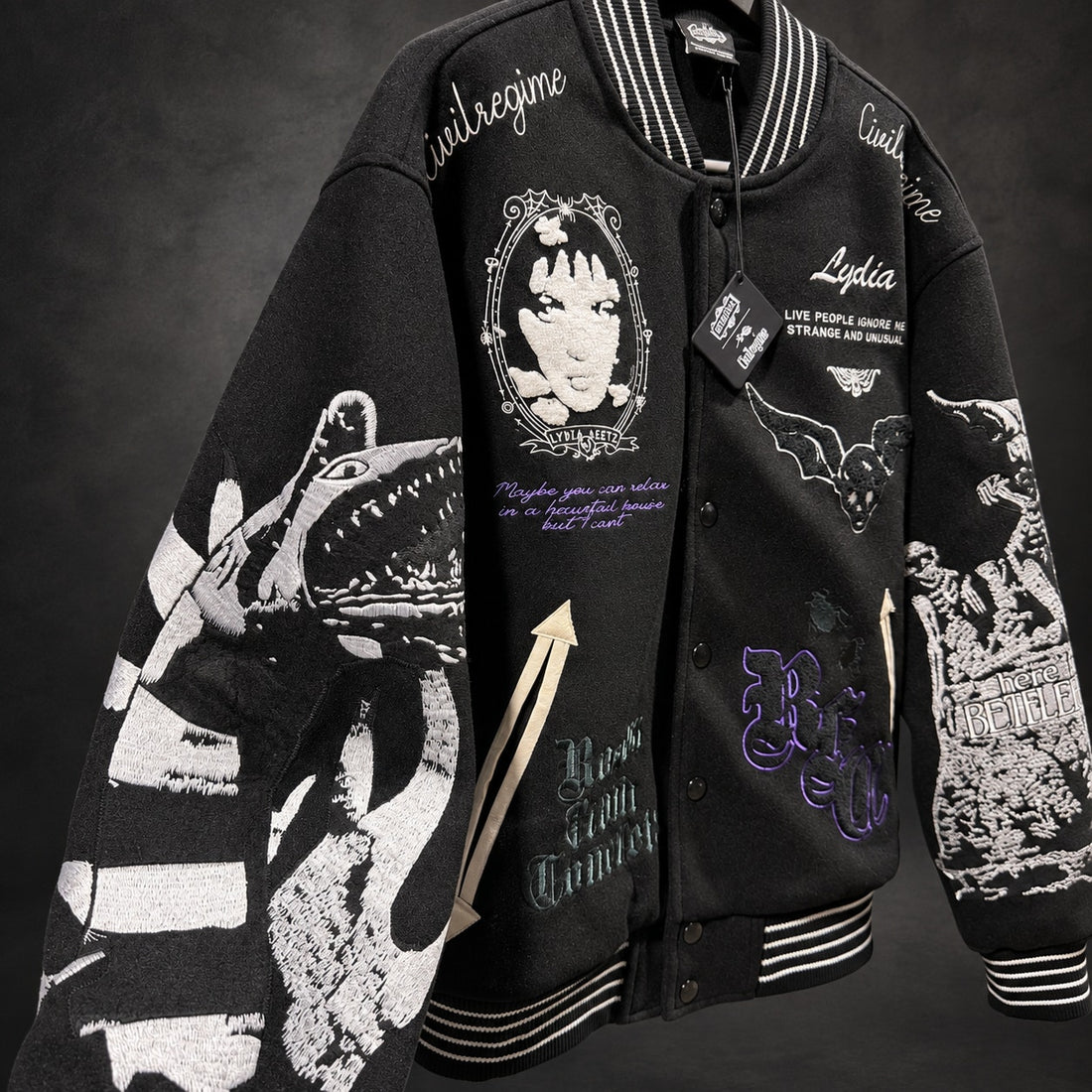 Civil Regime x Beetlejuice Lydia Varsity Jacket — Black & White - M (RH-071)