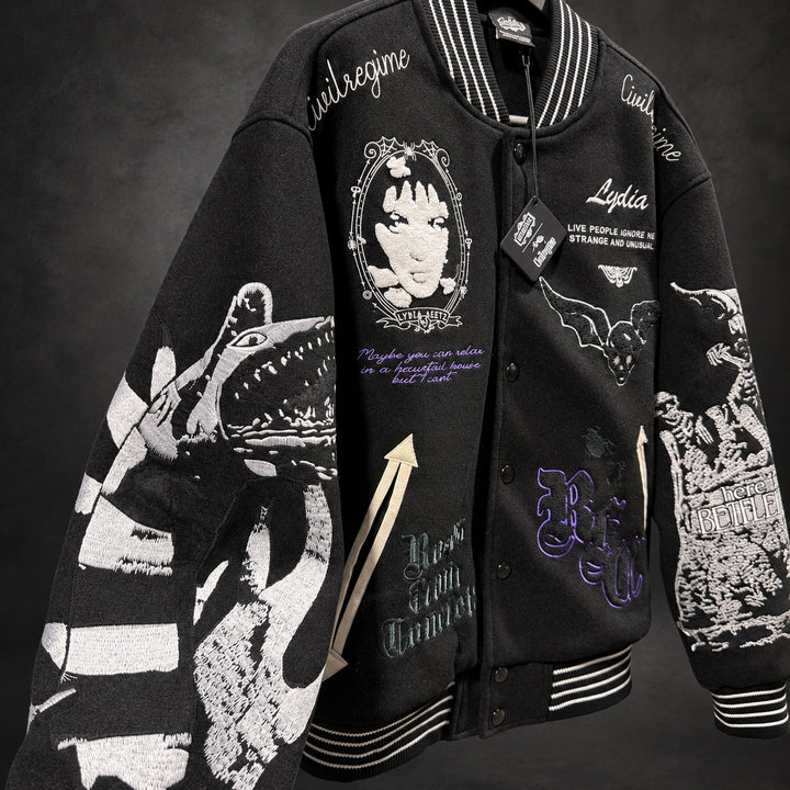Civil Regime x Beetlejuice Lydia Varsity Jacket — Black & White - M (RH-071)